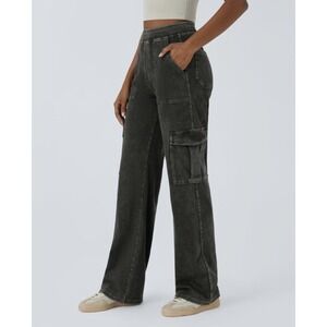 Halara Women's XL Flex Mid Rise Pockets Straight Leg Casual Cargo Jeans Black